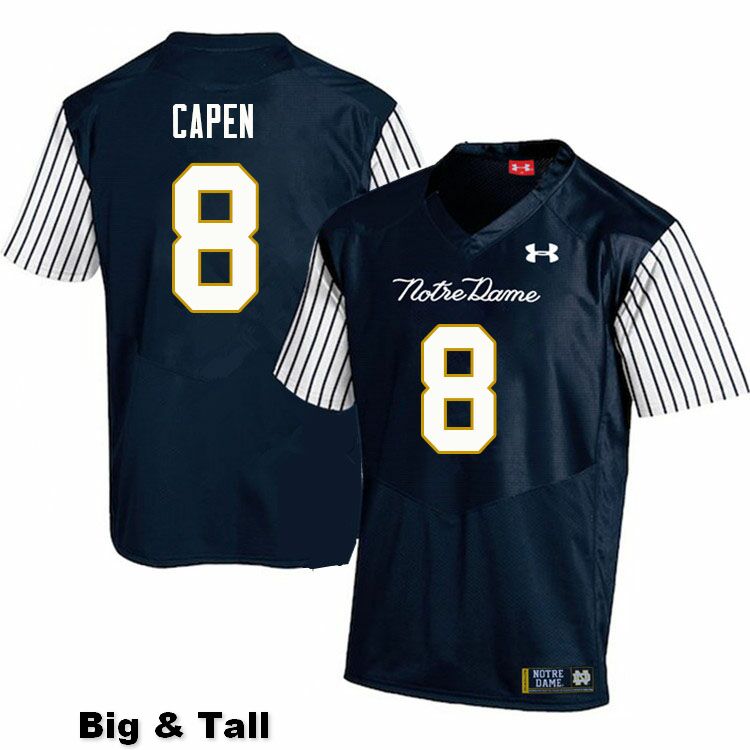 Men's NCAA Notre Dame Fighting Irish #8 Cole Capen Stitched College Under Armour Authentic Navy Big & Tall Alternate Football Jersey ZT10O82BA